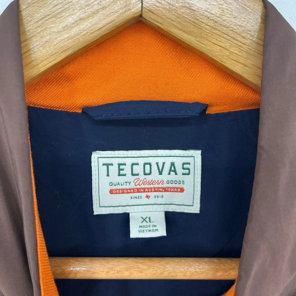 Tecovas Mens Quilted Western Vest Navy Brown Primaloft Size XL Full Zip
